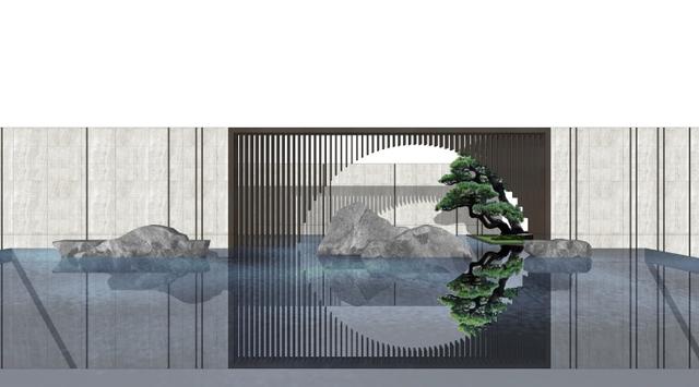 66张新中式山水墙意向图，附赠48个山水景观墙源文件，直接拿来用