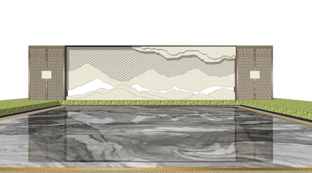 66张新中式山水墙意向图，附赠48个山水景观墙源文件，直接拿来用