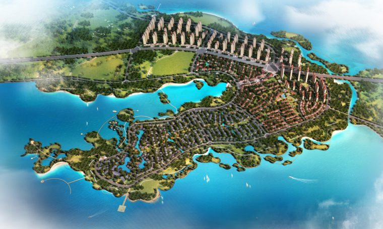 [湖北]武汉渔港度假文化居住区景观设计方案-整体鸟瞰图