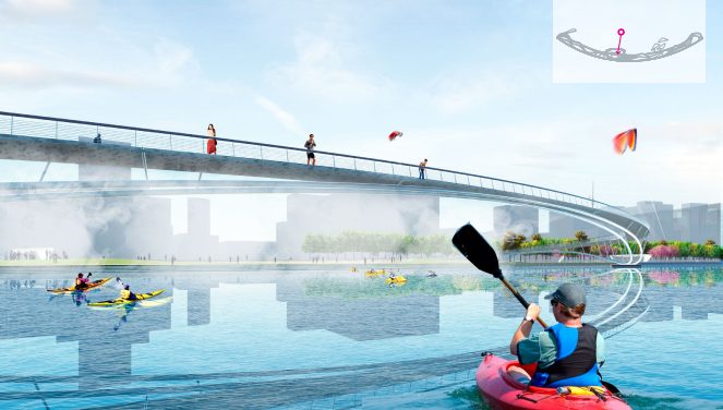 [上海]临港中央滨水几何环状景观设计 SWA-湖中效果图