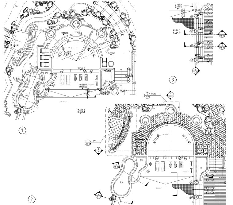 [云南]温泉度假区景观CAD施工图-含水电结构-14 儿童泳池及特色水钵平面图_看图王