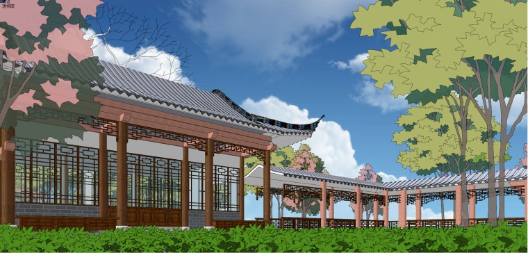 中式公园景观全套精细SU模型（中式景观入口，中式廊亭）-Y 17