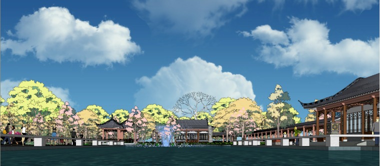 中式公园景观全套精细SU模型（中式景观入口，中式廊亭）-Y 12