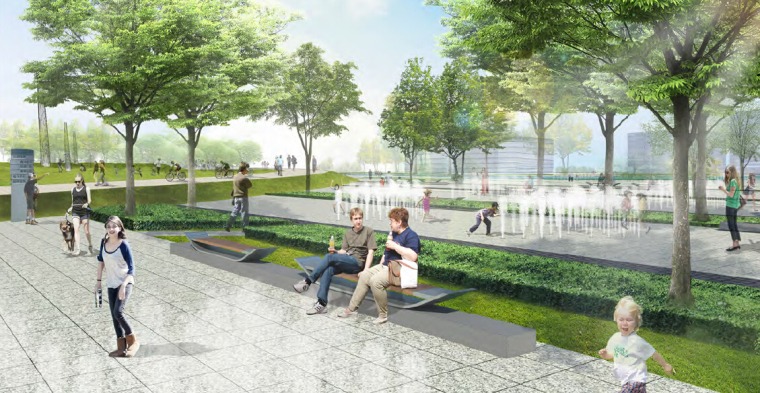 [四川]成都生态城市公园景观设计方案-游客中心广场效果图
