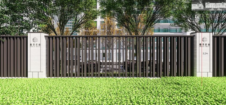 [浙江]桐乡现代简洁居住区景观设计方案-围墙景观效果图