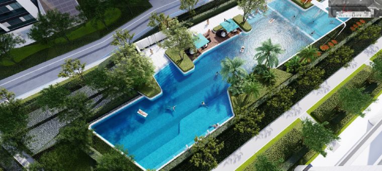 [浙江]桐乡现代简洁居住区景观设计方案-泳池景观设计效果图