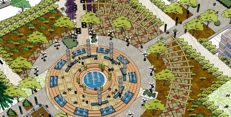 公园广场景观su模型（含，景观标示，景观灯，广场喷泉水景，镂空屏风）-9