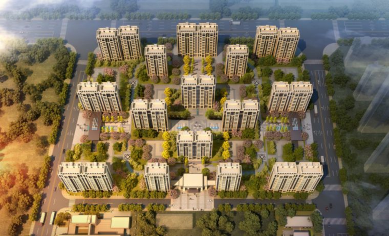 [北京]新古典全龄化居住区景观方案-日景鸟瞰图