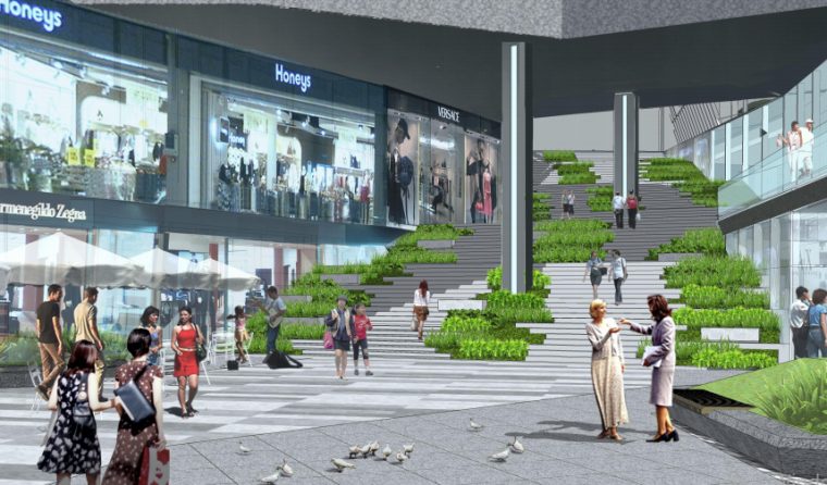 上海商务核心区综合用地景观概念方案设计-下沉广场效果图