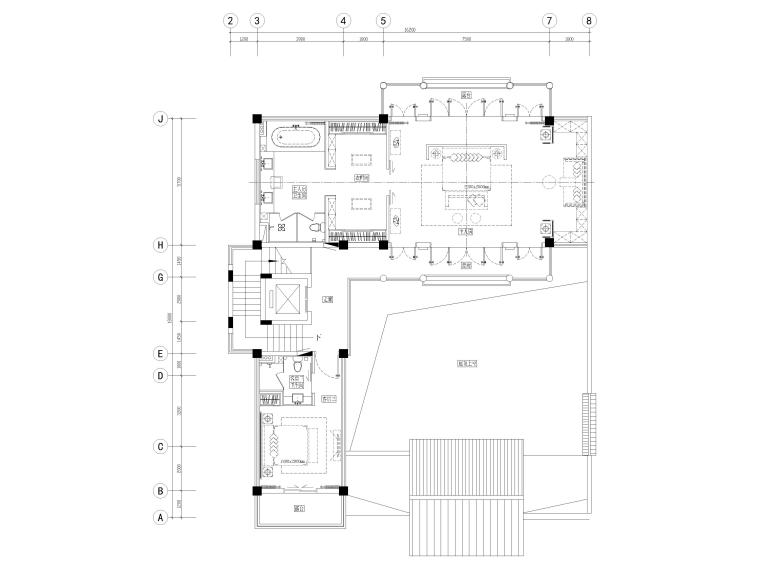 [成都]中德麓府别墅四合院CAD平面图 3D模型-合院C户型二层平面布置图