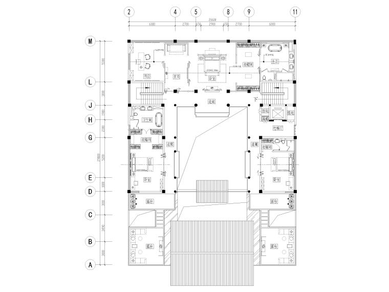 [成都]中德麓府别墅四合院CAD平面图 3D模型-合院D户型二层平面布置图