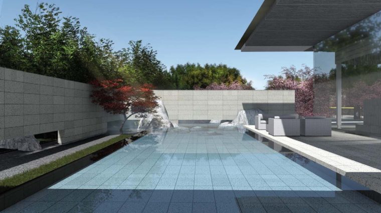 [苏州]新亚洲风格时尚居住区景观设计方案-泳池水景效果图