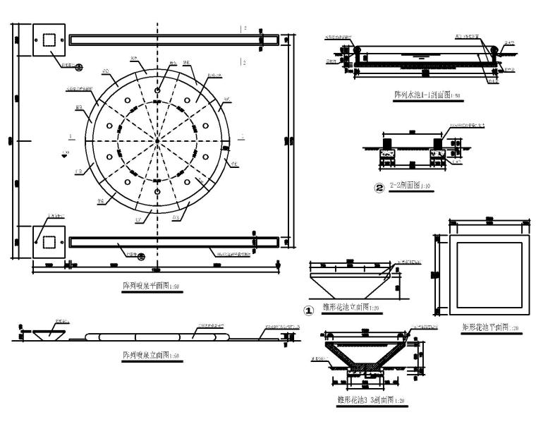 喷泉涌泉CAD施工图块合集