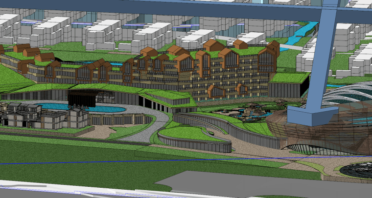 新和风山水绿城温泉小镇建筑模型合集