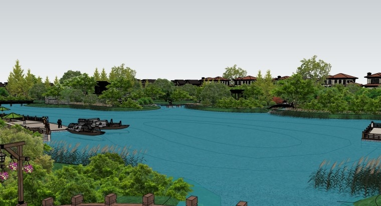 滨湖景观公园景观SU模型下载
