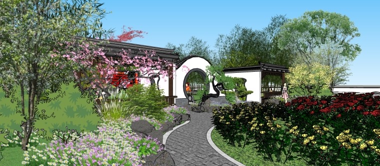 中式草坪婚礼入口公园设计模型-VIP景观网