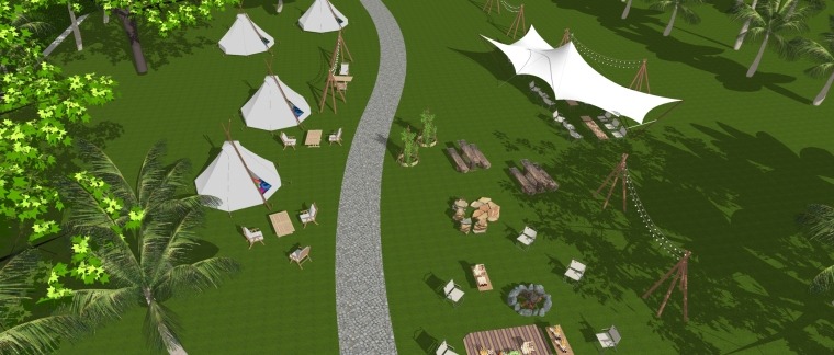 现代露营公园景观网红帐篷野餐露天电影模型-VIP景观网