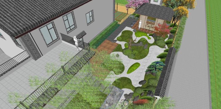 日式风格枯山水住宅花园景观su模型-VIP景观网